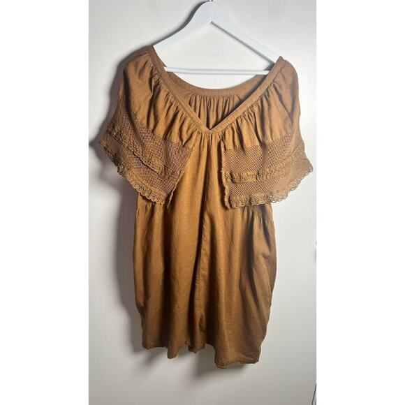 OLD NAVY Flutter-Sleeve 100% Cotton Mini Swing Crochet Dress Plus Size 2X Mocha - Picture 8 of 14